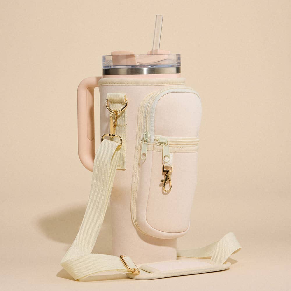 Solid Tumbler Carrier Holder Geometric Pattern Strap Crossbody Bag