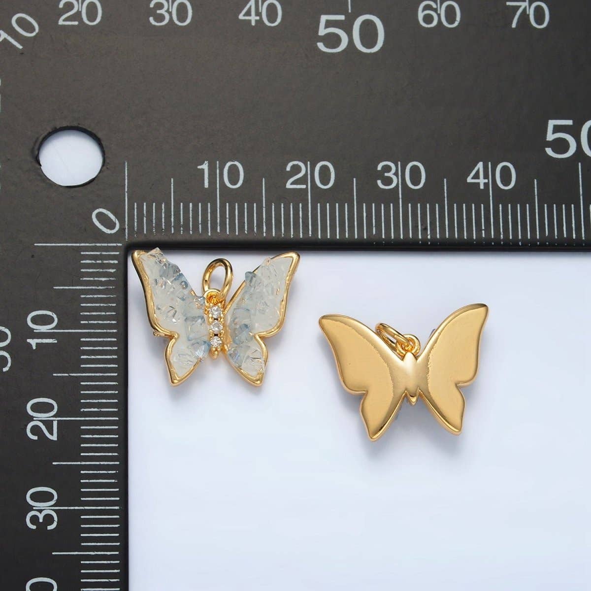 24K Gold Filled Blue Agate Enamel Butterfly Insect Charm | AG933