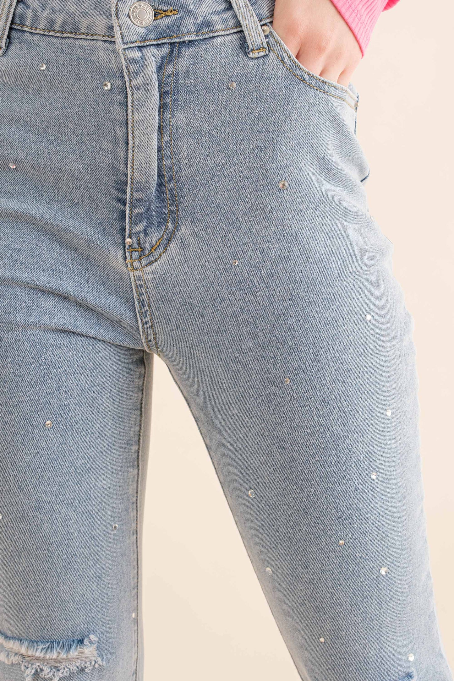 Studded Rhinestone Denim Jeans