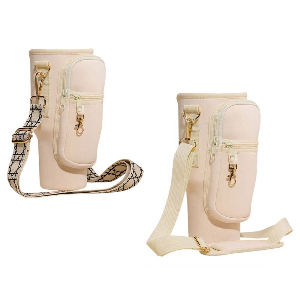 Solid Tumbler Carrier Holder Geometric Pattern Strap Crossbody Bag