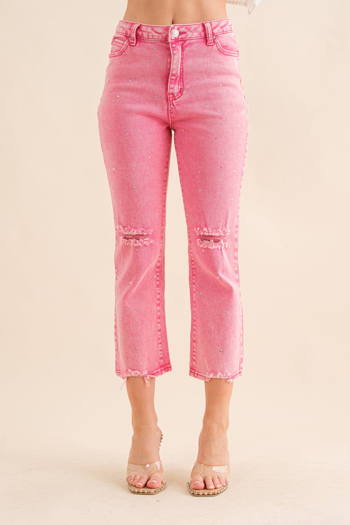 Studded Rhinestone Denim Jeans