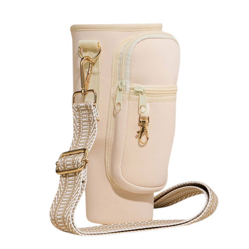 Solid Tumbler Carrier Holder Geometric Pattern Strap Crossbody Bag