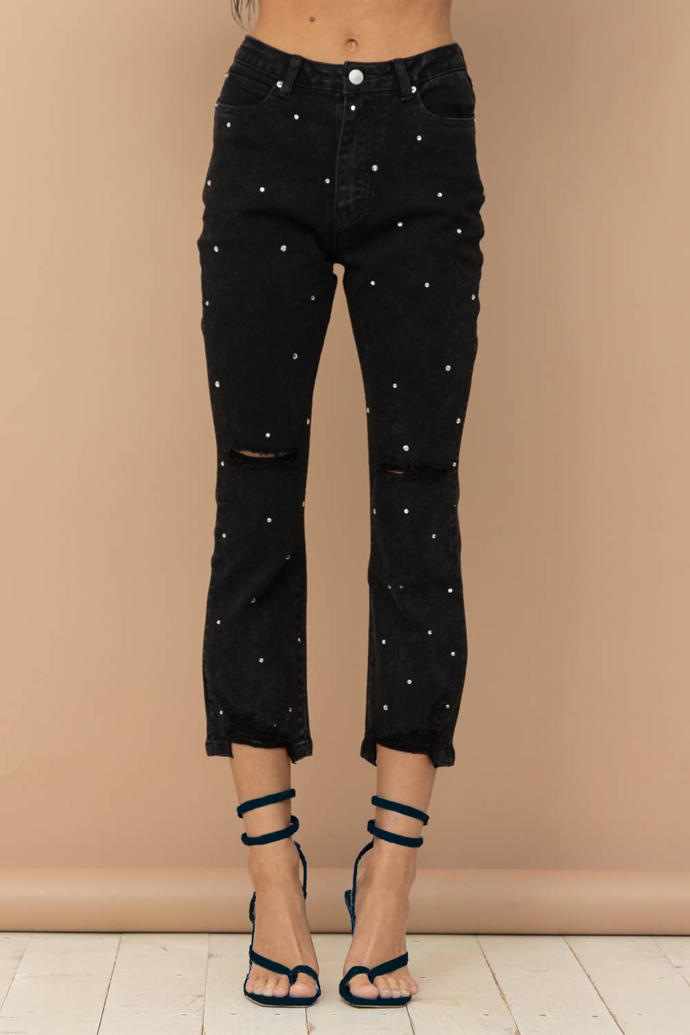 Studded Rhinestone Denim Jeans