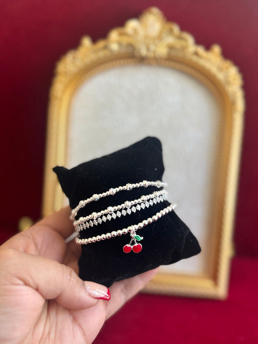 Silver Cherry Bead Bracelet