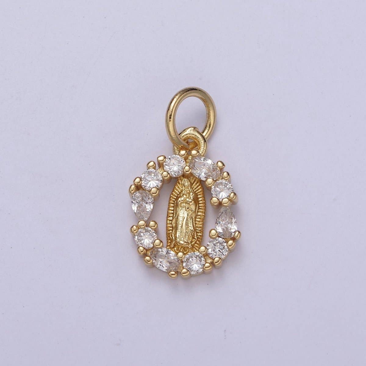 14k Gold Filled Small Round Our Lady of Guadalupe Charm Virgin Mary Circle CZ Religious Catholic Jesus Rosary C-576