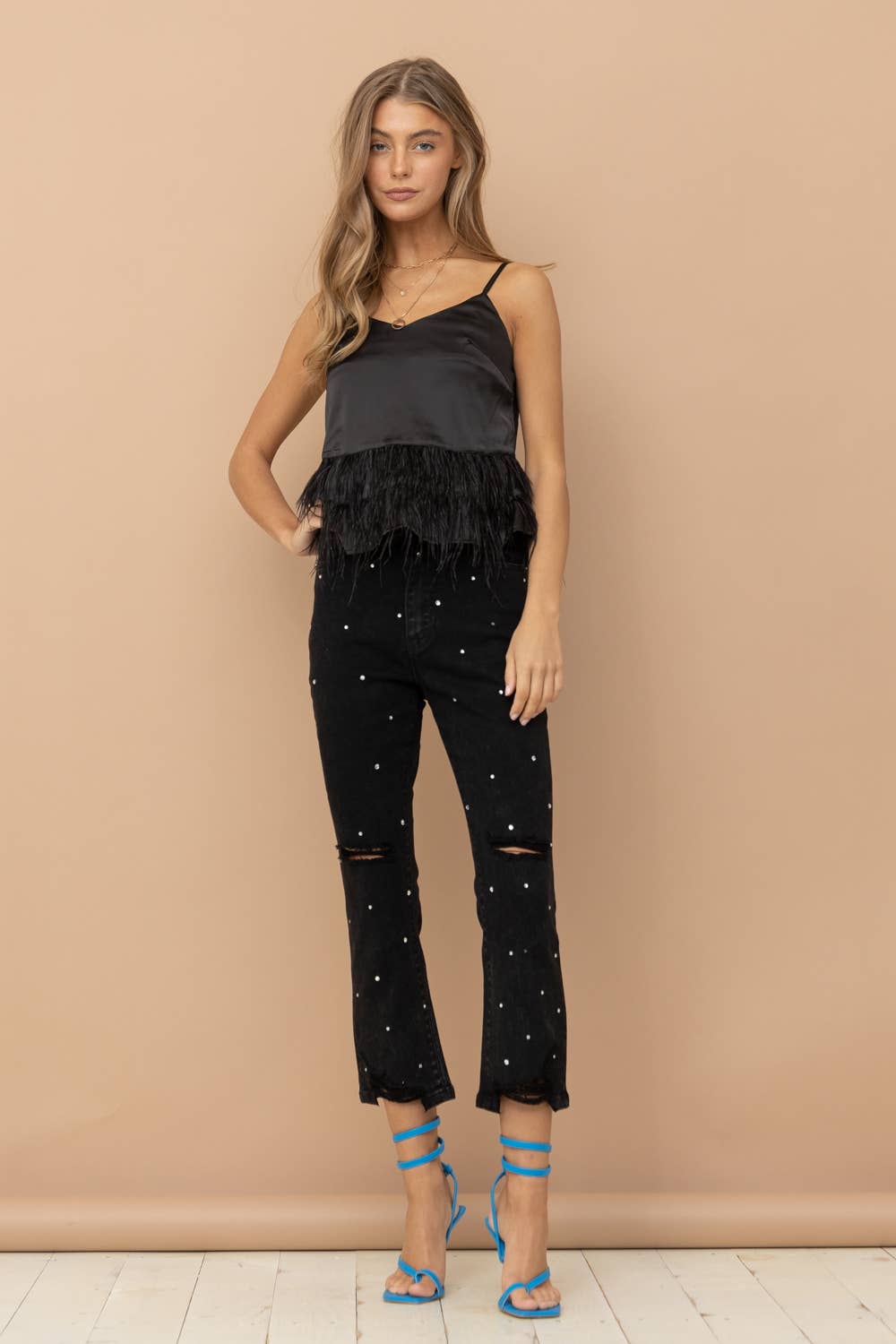 Studded Rhinestone Denim Jeans