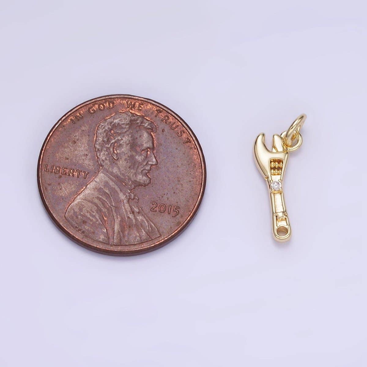 14K Gold Filled CZ Motor Wrench Construction Tool Mini Charm | W557