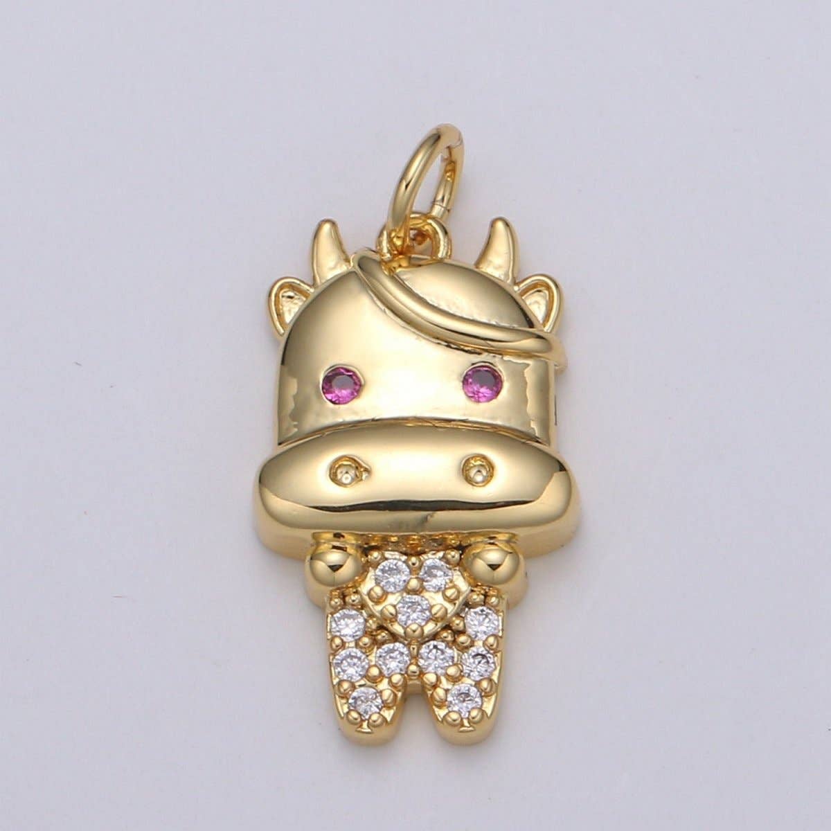 24K Gold Filled Ox Charm Gold Cartoon Style Ox Charm Chinese Zodiac 2021 New Year Animal Charm Kawaii Jewelry for Necklace Bracelet,E-078