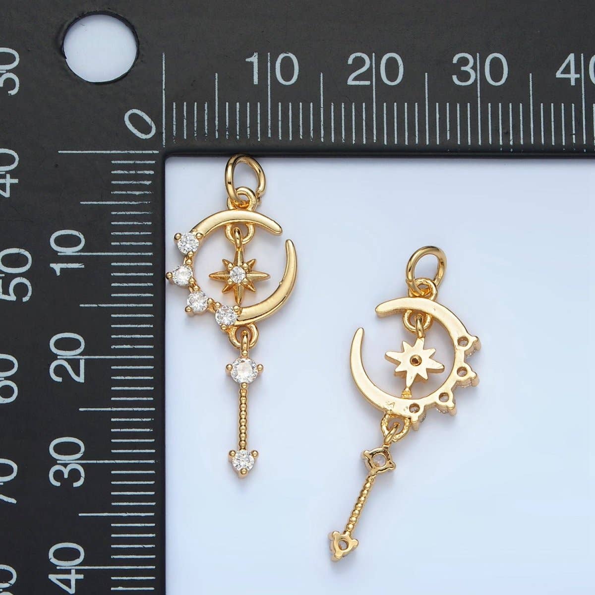 24K Gold Filled Celestial Crescent Moon CZ Drop Charm | M044