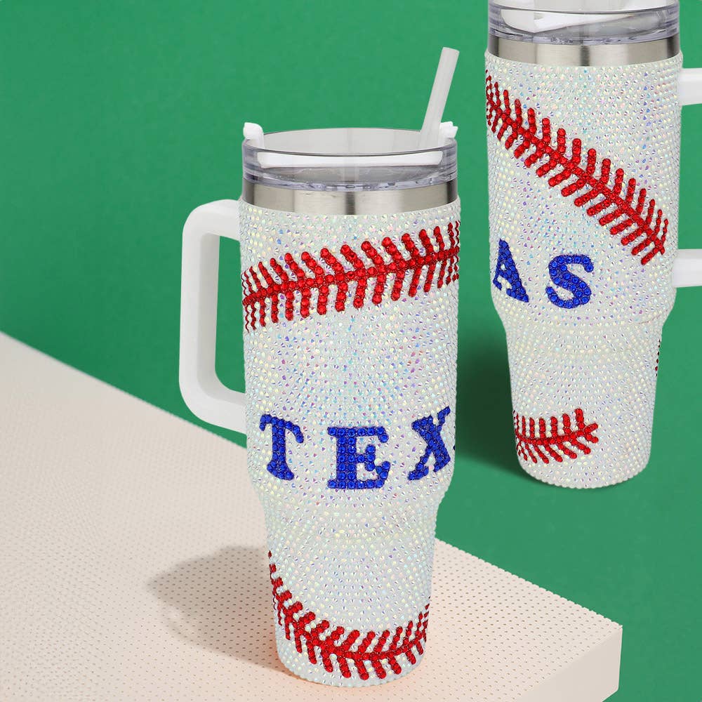 Bling Studded Texas Baseball 40oz Stainless Steel Tumbler