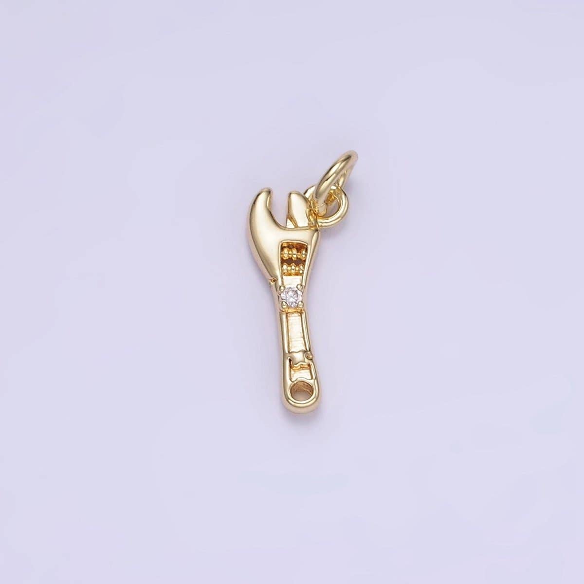 14K Gold Filled CZ Motor Wrench Construction Tool Mini Charm | W557