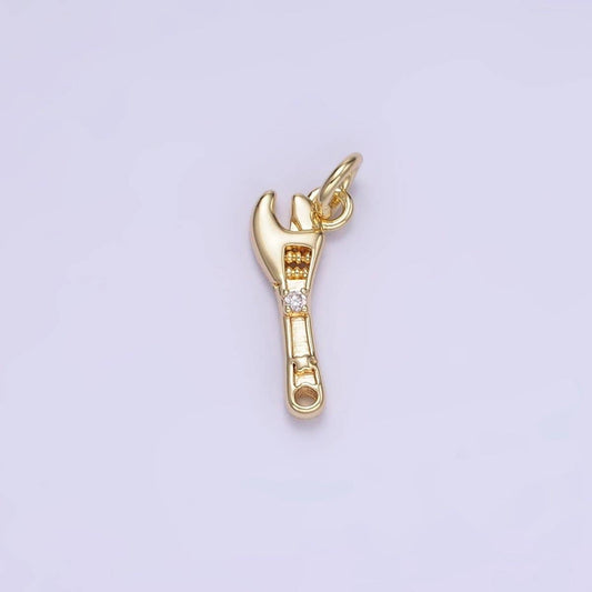 14K Gold Filled CZ Motor Wrench Construction Tool Mini Charm | W557