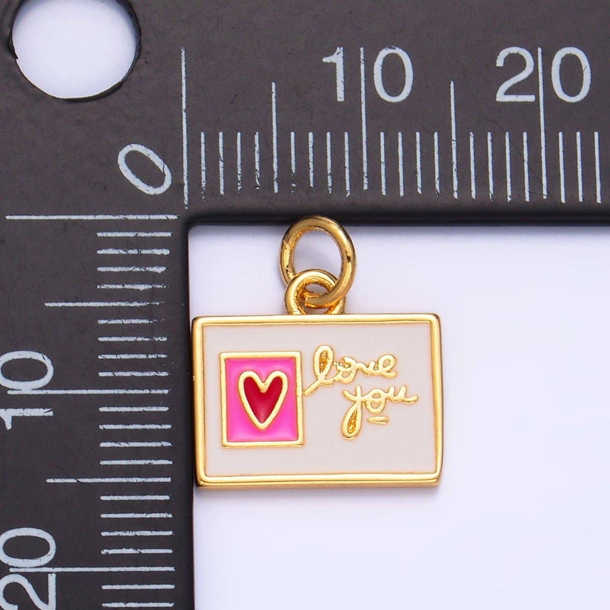 24K Gold Filled "Love You" Script Enamel Post Card Charm | W276