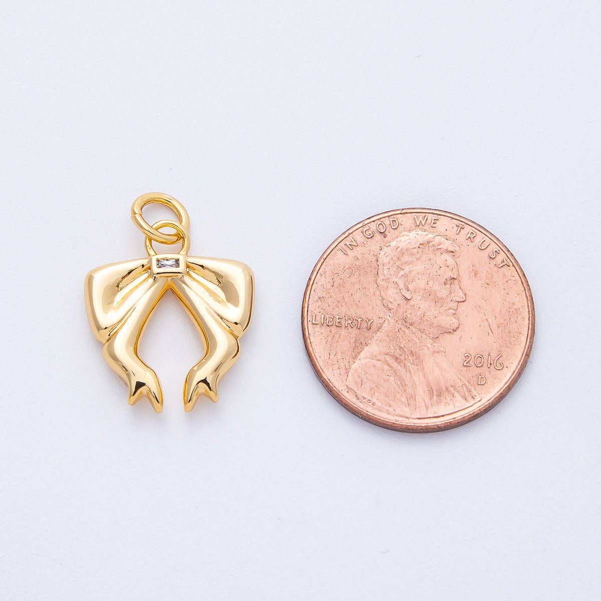 18K Gold Filled 16mm Baguette CZ Ribbon Bow Charm | Charms-00053
