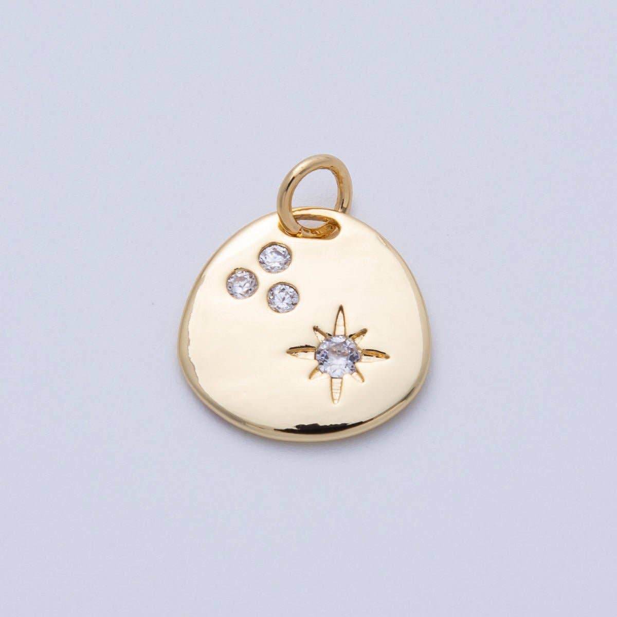 18K Gold Filled 14.3mm Clear CZ Cluster Star Round Charm | Charms-00057