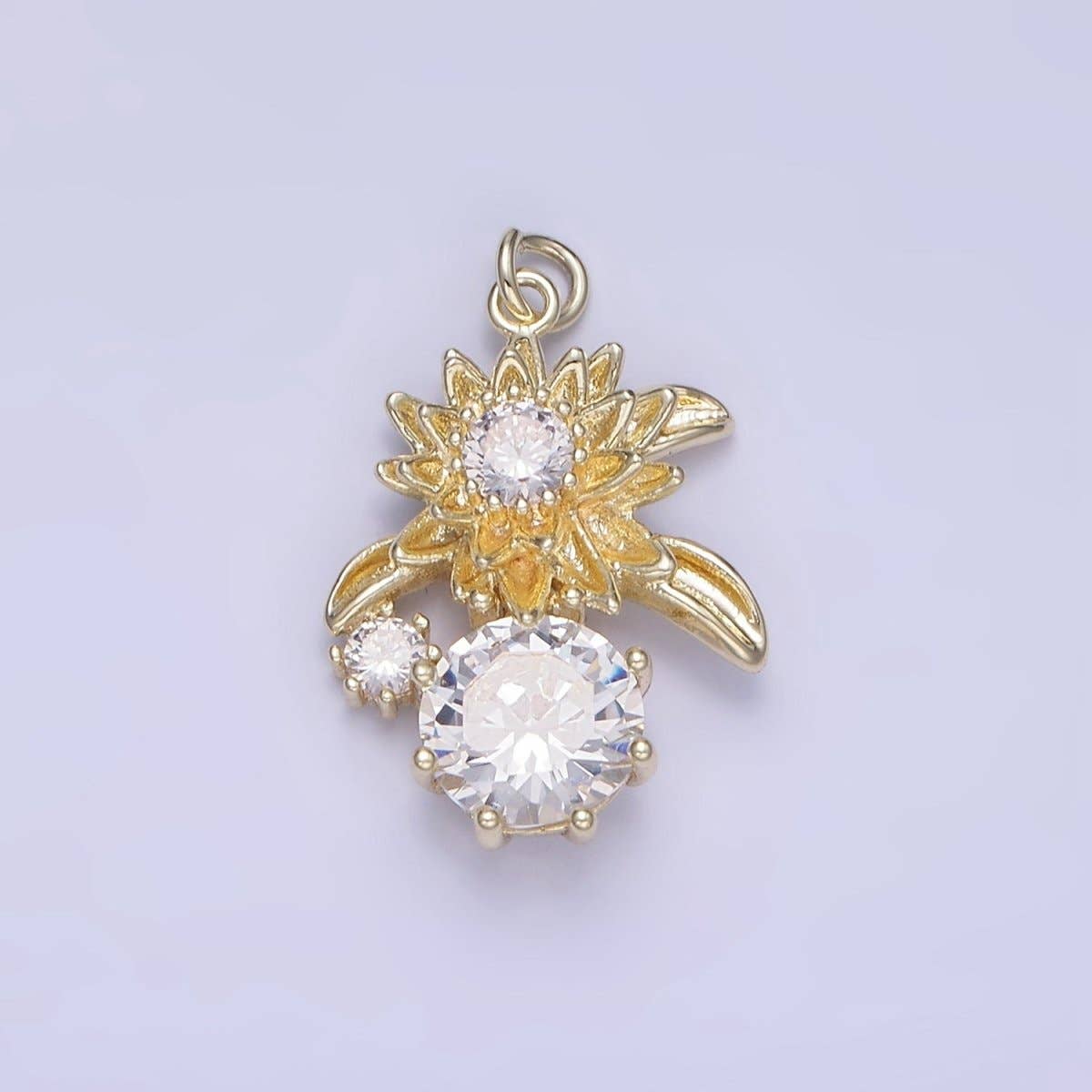 14K Gold Filled Blooming Flower CZ Drop Mini Charm | W652