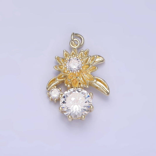 14K Gold Filled Blooming Flower CZ Drop Mini Charm | W652