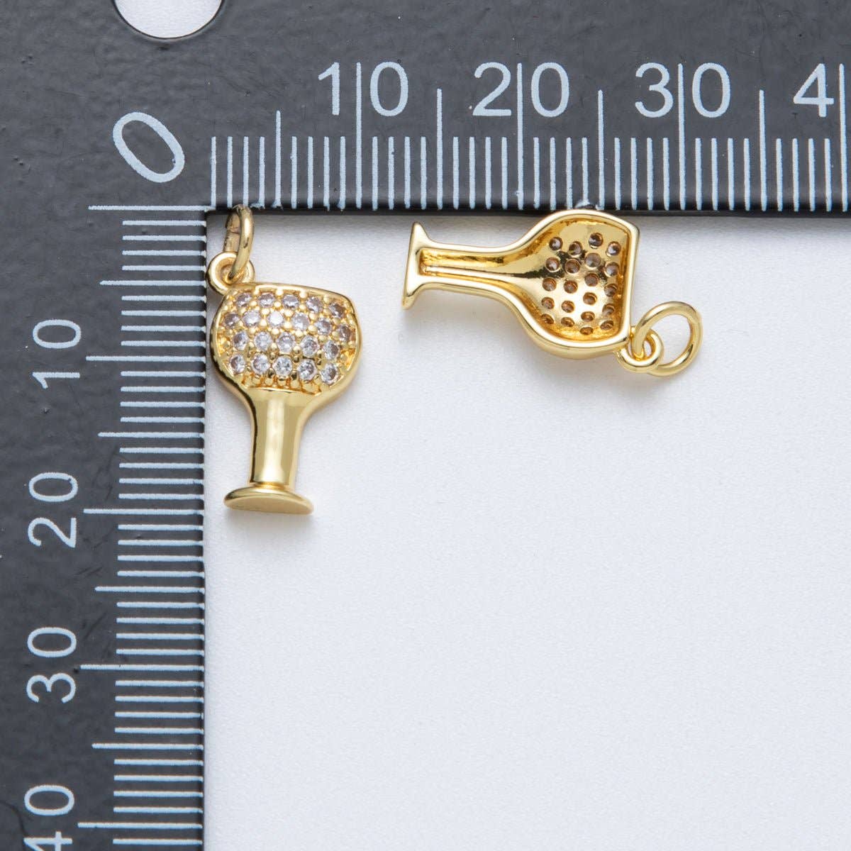 14K Gold Filled 16.6mm Micro Paved CZ Champagne Wine Charm | Charms-00039