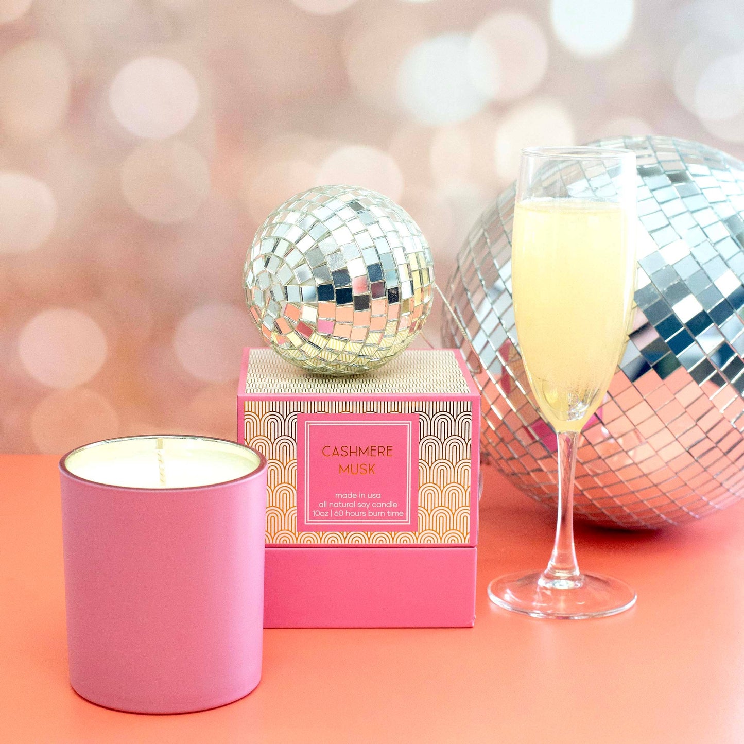 Pink and Gold Cashmere Musk Mid Century Foil Boxed Candle