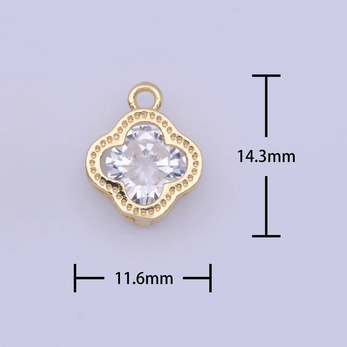 Mini Clear Cubic Zirconia Quatrefoil Lucky Clover Gold Charm For DIY Jewelry Making | X718