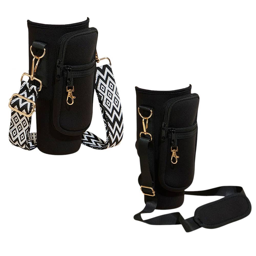 Solid Tumbler Carrier Holder Geometric Pattern Strap Crossbody Bag