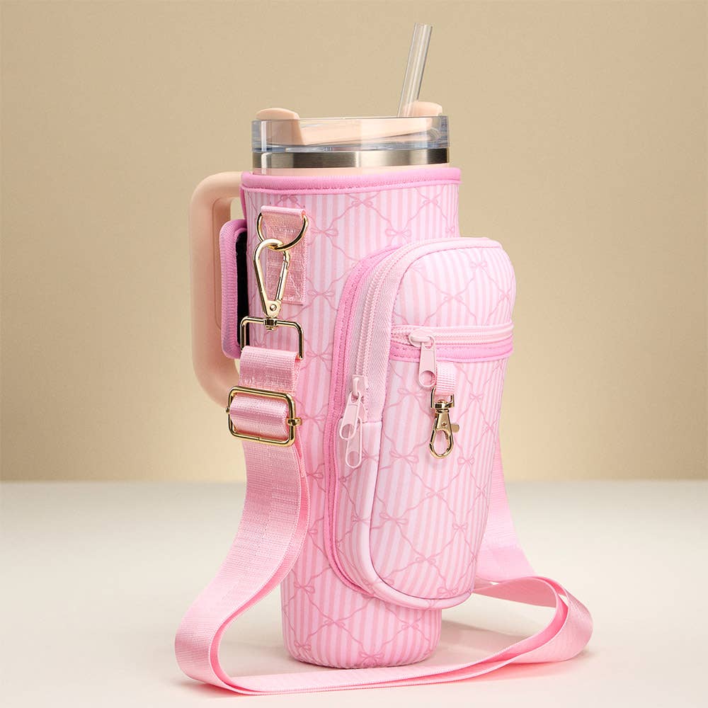 Striped Bow Pattern Tumbler Carrier Holder Bag