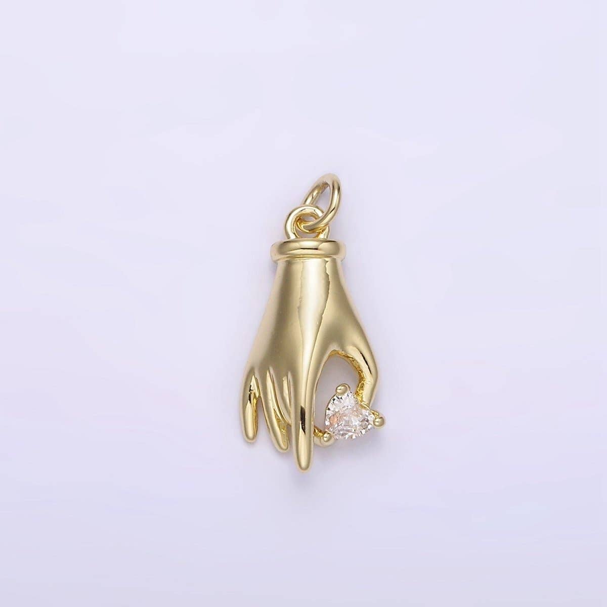 14K Gold Filled Clear, Red Heart Holding Hand Gesture Charm | AG202 AG203