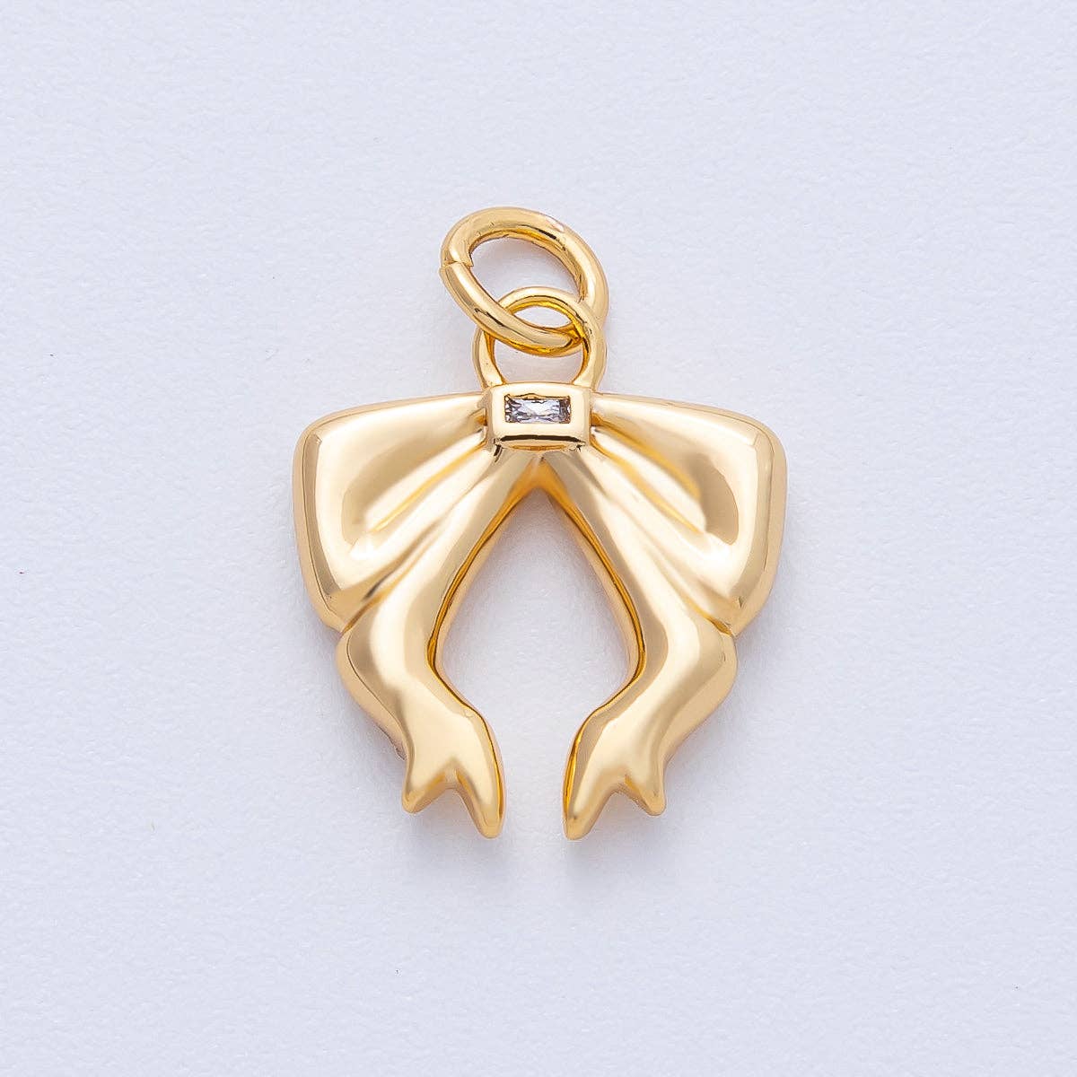 18K Gold Filled 16mm Baguette CZ Ribbon Bow Charm | Charms-00053