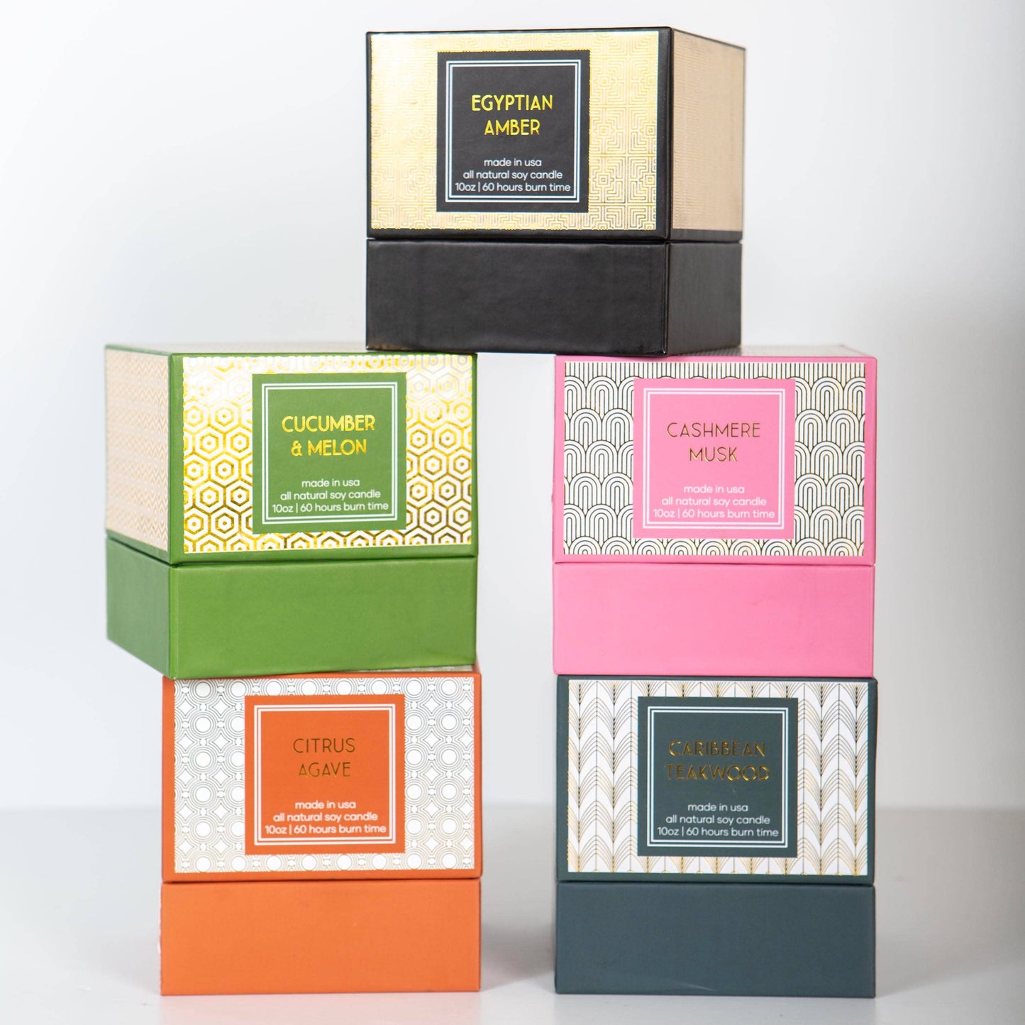 Pink and Gold Cashmere Musk Mid Century Foil Boxed Candle