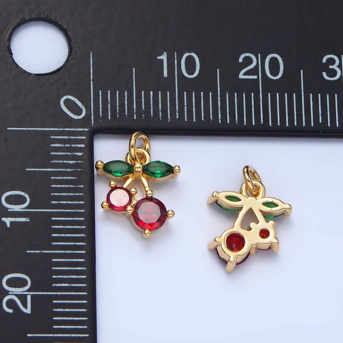 24K Gold Filled Red CZ Cherry Fruit Mini Charm | X849