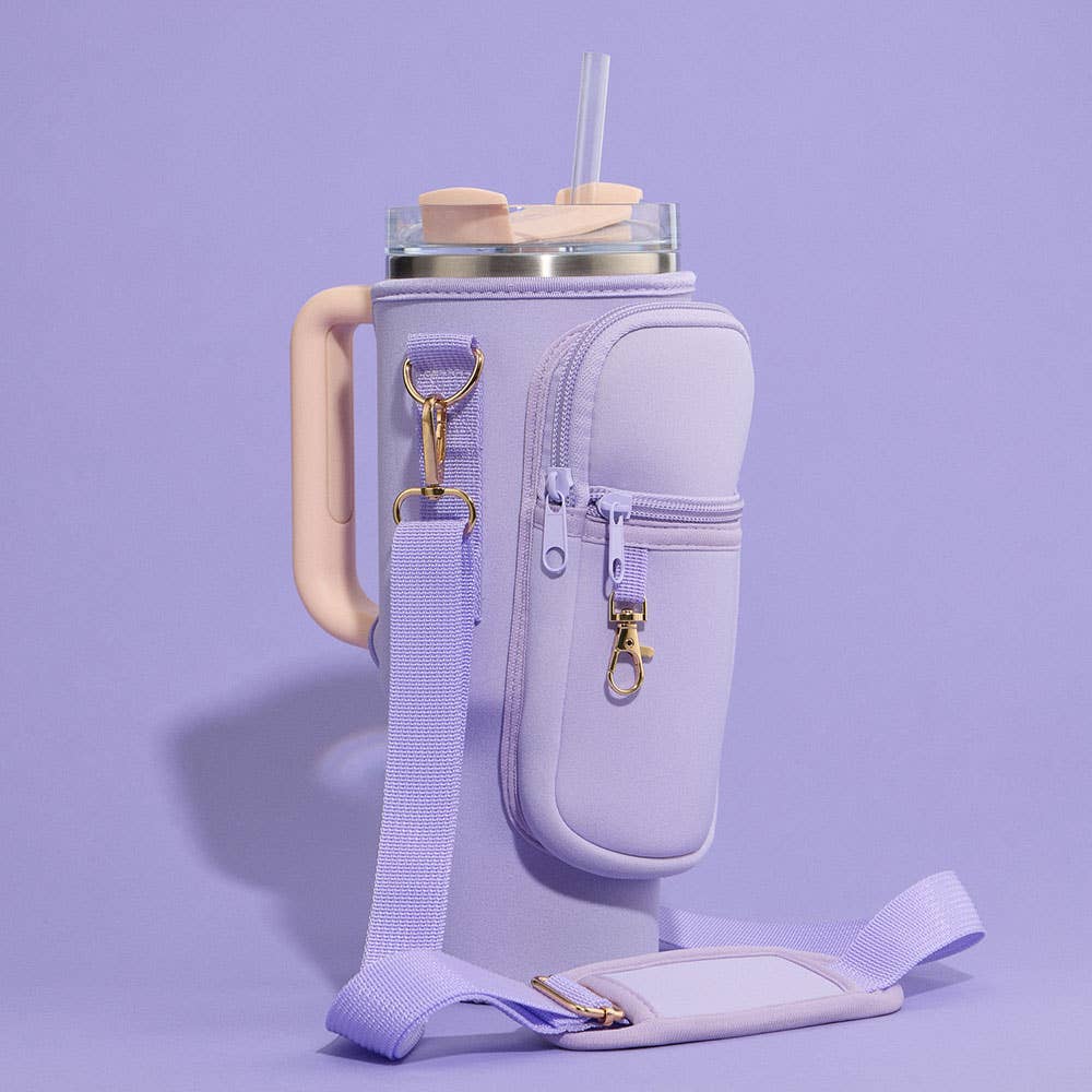 Solid Tumbler Carrier Holder Geometric Pattern Strap Crossbody Bag