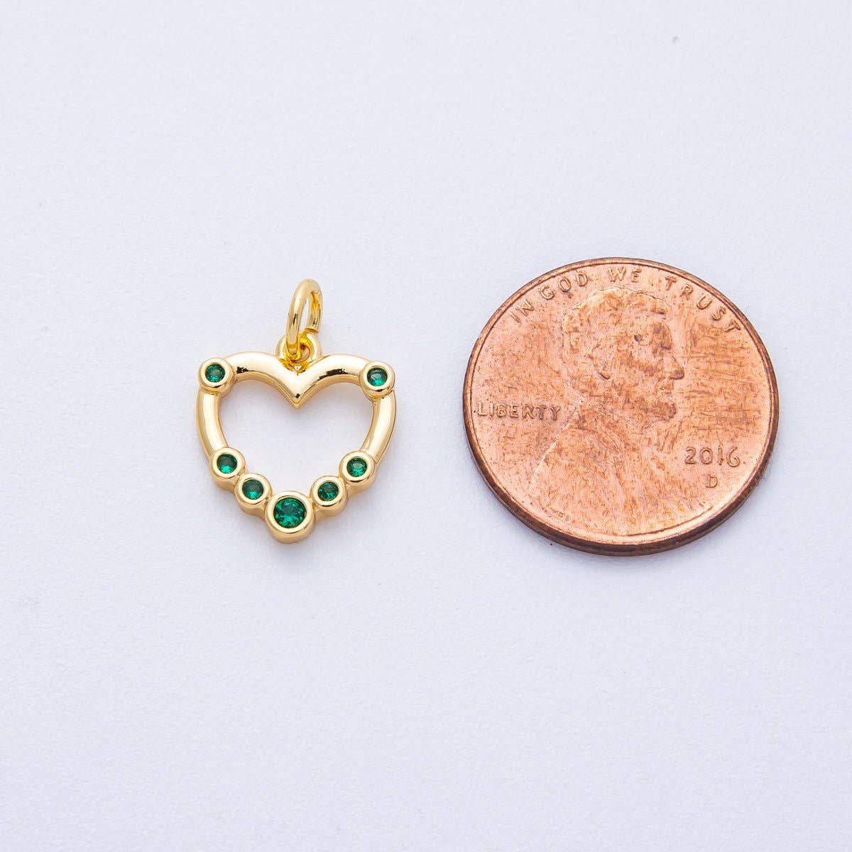 14K Gold Filled 13.3mm Green CZ Gradient Open Heart Charm | Charms-00068
